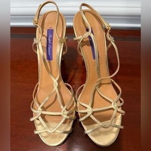 NWOB, RALPH LAUREN PURPLE LABEL, WOMEN’S ITALIAN-MADE GOLD HEELS      Size: 39 B